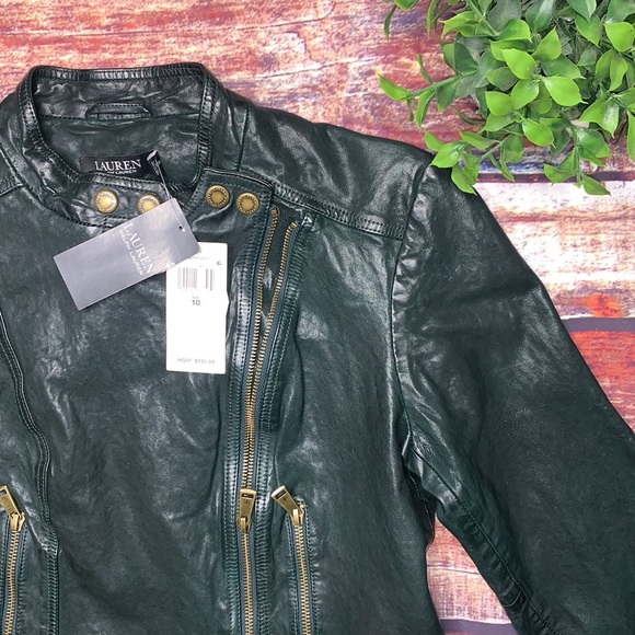 ❌SOLD Lauren Ralph Lauren Burnished Leather Biker Jacket - Picture 7 of 11